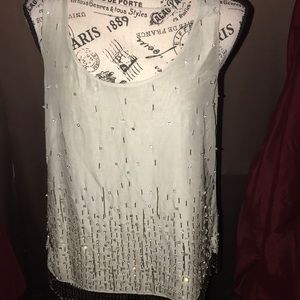 Ann Taylor beaded embellished top 2 soft gray